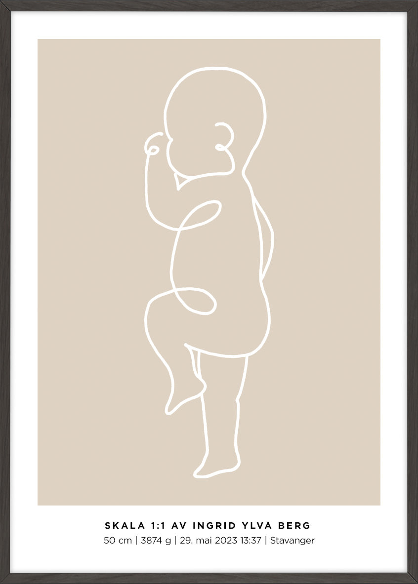 Personlig fødselsplakat med barnets eksakte mål og fødselsdetaljer