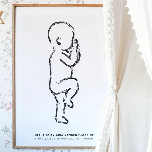Minimalistisk fødselsprint i skandinavisk design til babyens rom