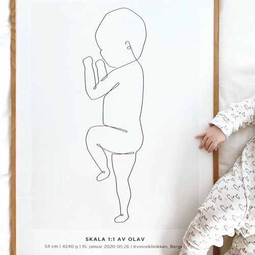 Personlig fødselstavle med babyens første størrelse og fødselsdato